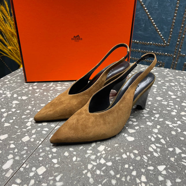 HIGH SLINGBACKS 7 CM IN CIDER BROWN SUEDE