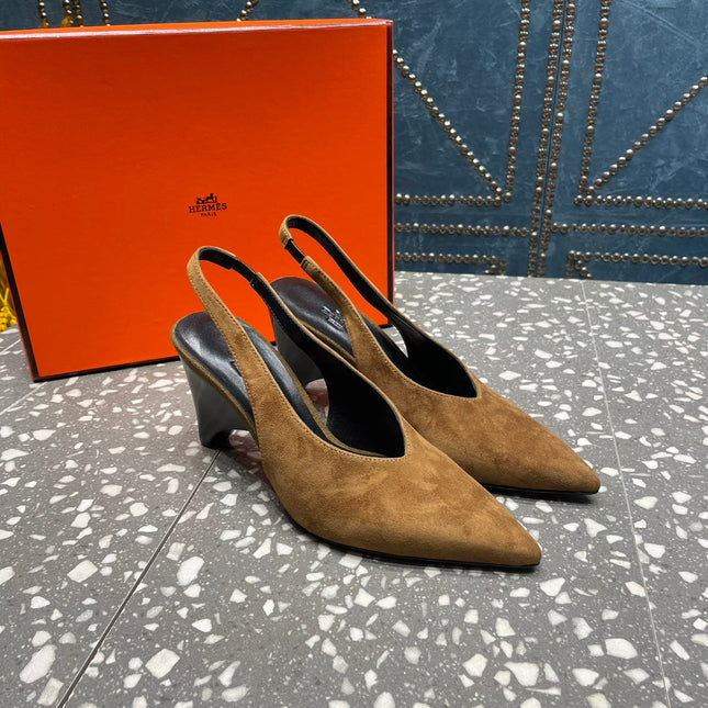 HIGH SLINGBACKS 7 CM IN CIDER BROWN SUEDE