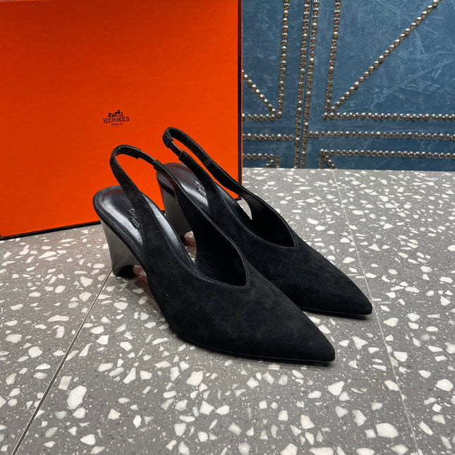 HIGH SLINGBACKS 7 CM IN BLACK SUEDE