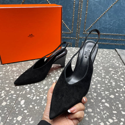 HIGH SLINGBACKS 7 CM IN BLACK SUEDE