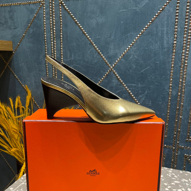 HIGH SLINGBACKS 7 CM IN LIGHT GOLD SHEEPSKIN