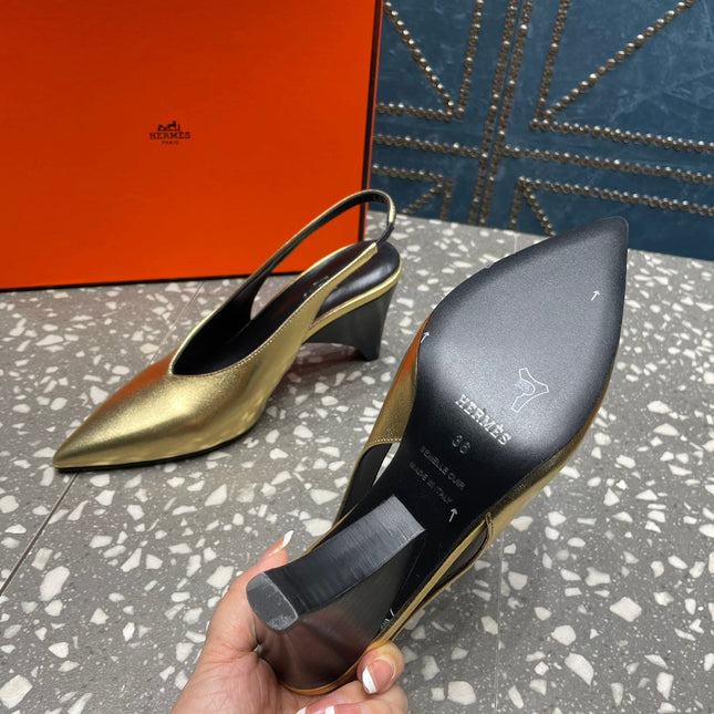 HIGH SLINGBACKS 7 CM IN LIGHT GOLD SHEEPSKIN