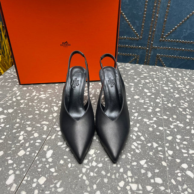 HIGH SLINGBACKS 7 CM IN BLACK SHEEPSKIN