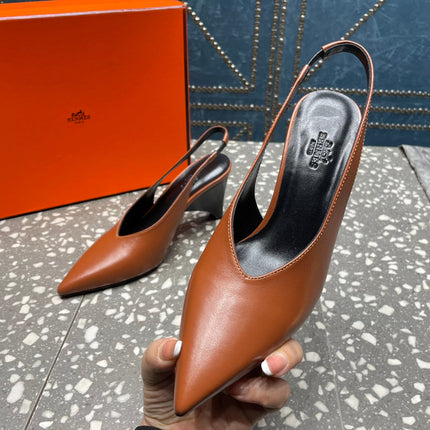 HIGH SLINGBACKS 7 CM IN UMBER BROWN SHEEPSKIN