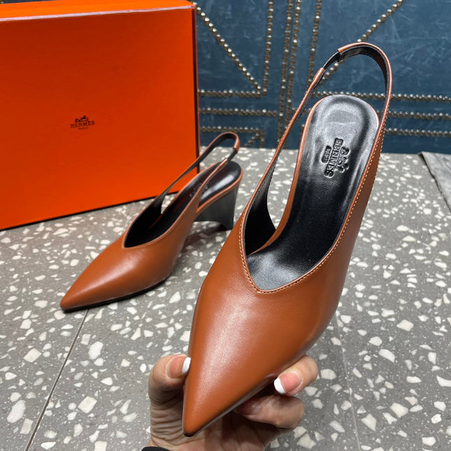 HIGH SLINGBACKS 7 CM IN UMBER BROWN SHEEPSKIN