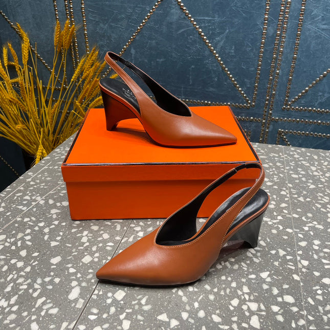 HIGH SLINGBACKS 7 CM IN UMBER BROWN SHEEPSKIN