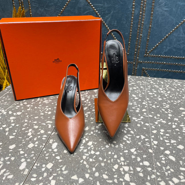 HIGH SLINGBACKS 7 CM IN UMBER BROWN SHEEPSKIN