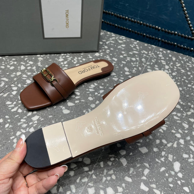 WHITNEY SLIDE IN CHOCOLATE BROWN CALFSKIN