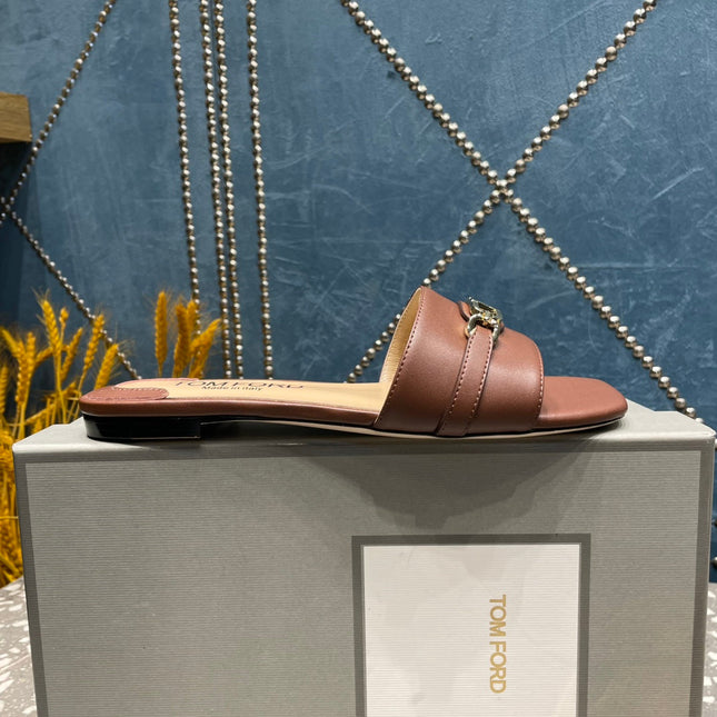 WHITNEY SLIDE IN CHOCOLATE BROWN CALFSKIN