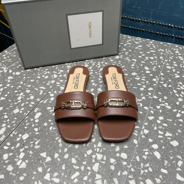 WHITNEY SLIDE IN CHOCOLATE BROWN CALFSKIN