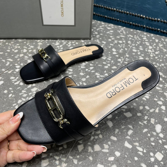 WHITNEY SLIDE IN BLACK CALFSKIN