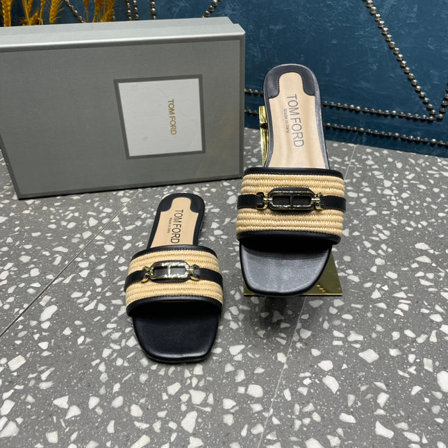 RAFFIA AND LEATHER WHITNEY SLIDE BLACK MIX BEIGE