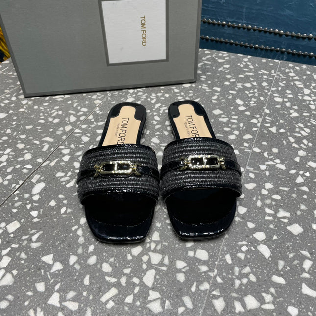 RAFFIA AND LEATHER WHITNEY SLIDE BLACK