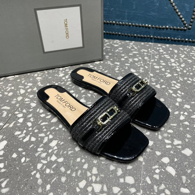 RAFFIA AND LEATHER WHITNEY SLIDE BLACK