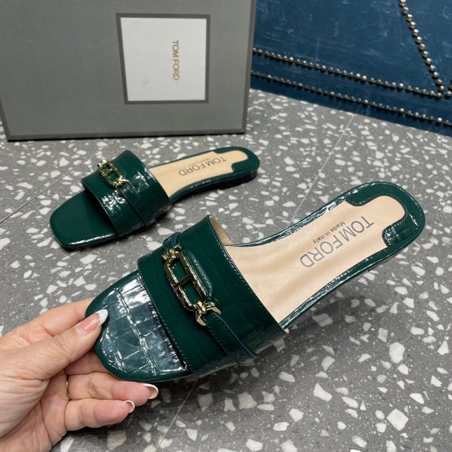 FLAT MULE IN GREEN FOREST CALFSKIN