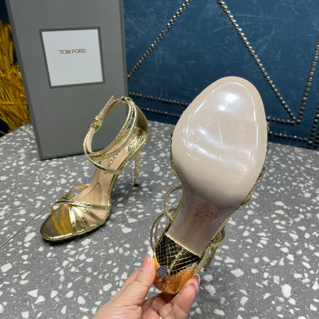 IDA SANDAL 10 CM IN GOLD SNAKE PATTERNED CALFSKIN