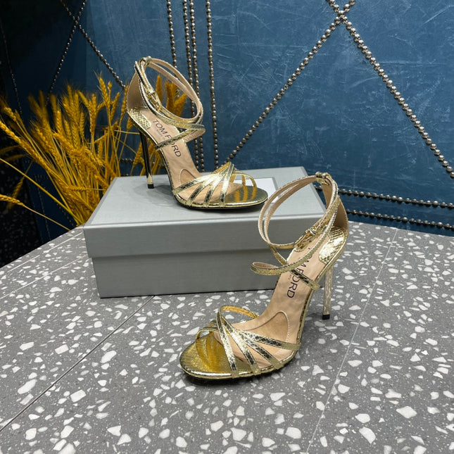 IDA SANDAL 10 CM IN GOLD SNAKE PATTERNED CALFSKIN
