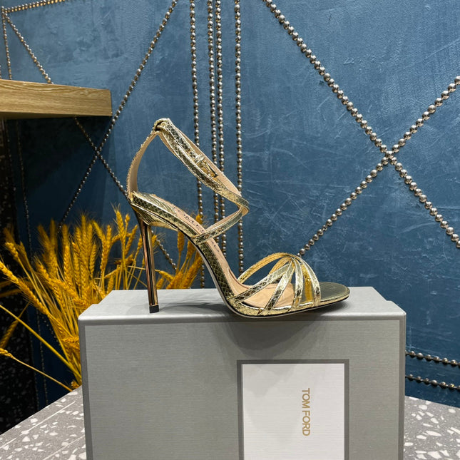 IDA SANDAL 10 CM IN GOLD SNAKE PATTERNED CALFSKIN