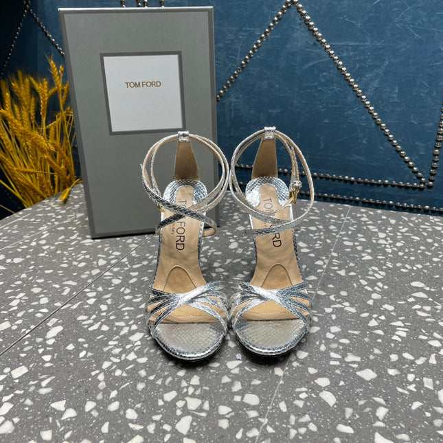 IDA SANDAL 10 CM IN SILVER SNAKE PATTERNED CALFSKIN