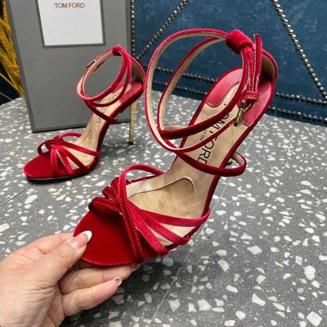 VELVET IDA SANDAL 10 CM CHERRY RED