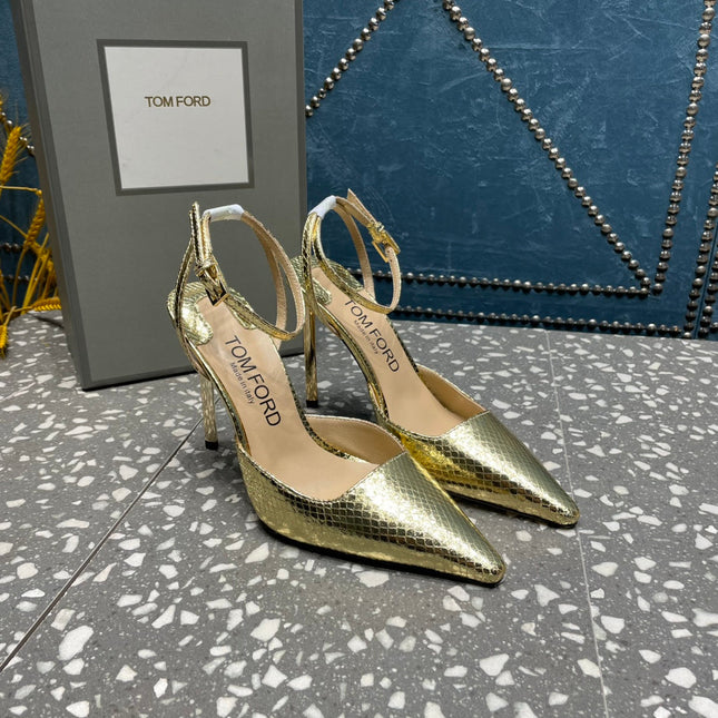 HIGH HEELS 10 CM IN GOLD SNAKE PATTERNED CALFSKIN