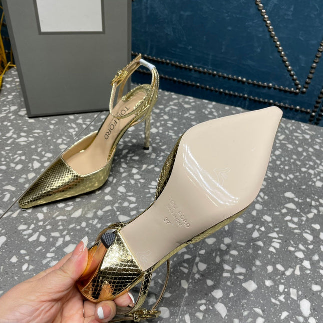 HIGH HEELS 10 CM IN GOLD SNAKE PATTERNED CALFSKIN