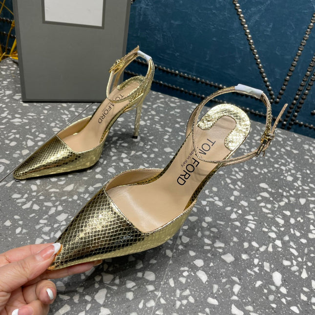 HIGH HEELS 10 CM IN GOLD SNAKE PATTERNED CALFSKIN