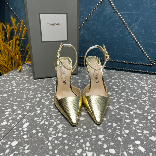 HIGH HEELS 10 CM IN GOLD SNAKE PATTERNED CALFSKIN