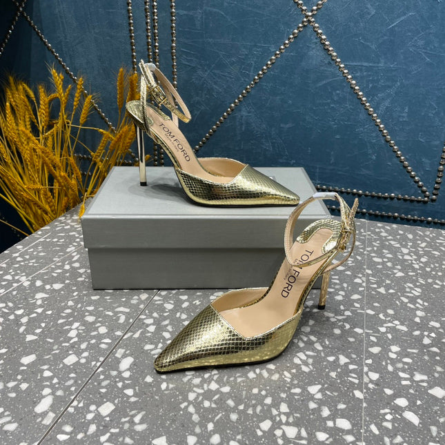 HIGH HEELS 10 CM IN GOLD SNAKE PATTERNED CALFSKIN