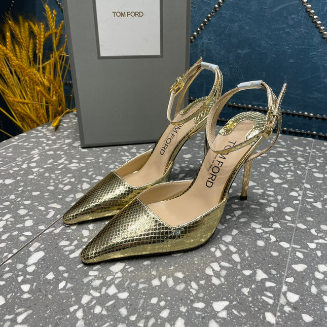 HIGH HEELS 10 CM IN GOLD SNAKE PATTERNED CALFSKIN