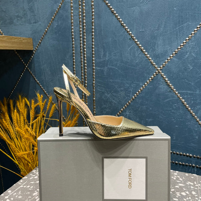 HIGH HEELS 10 CM IN GOLD SNAKE PATTERNED CALFSKIN