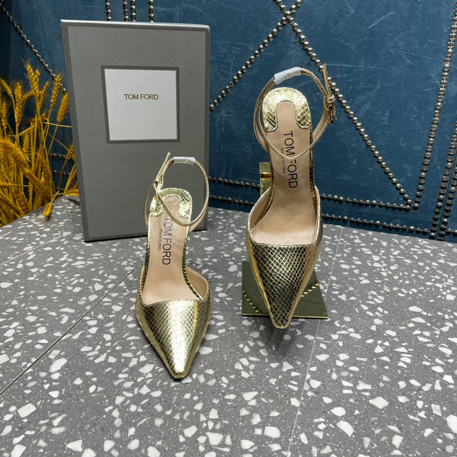 HIGH HEELS 10 CM IN GOLD SNAKE PATTERNED CALFSKIN