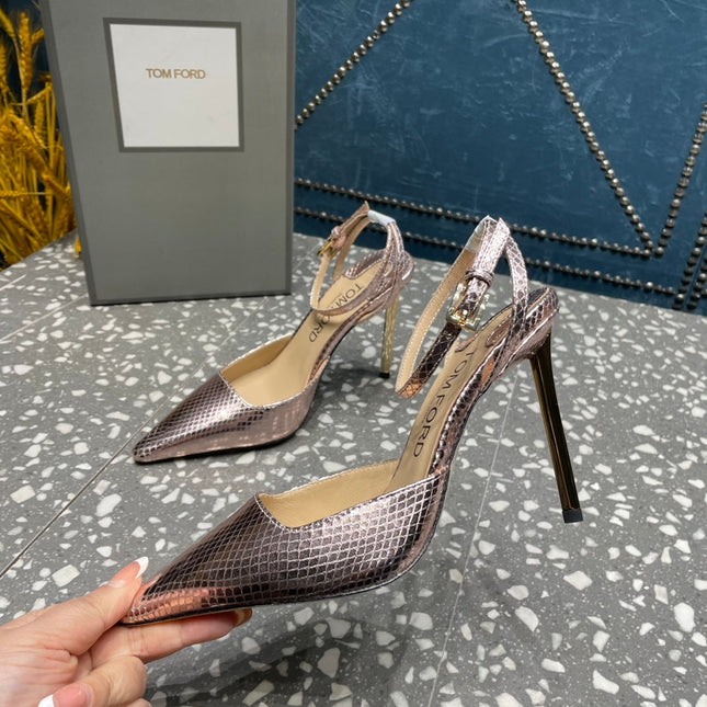 HIGH HEELS 10 CM IN DUSTY PINK SNAKE PATTERNED CALFSKIN