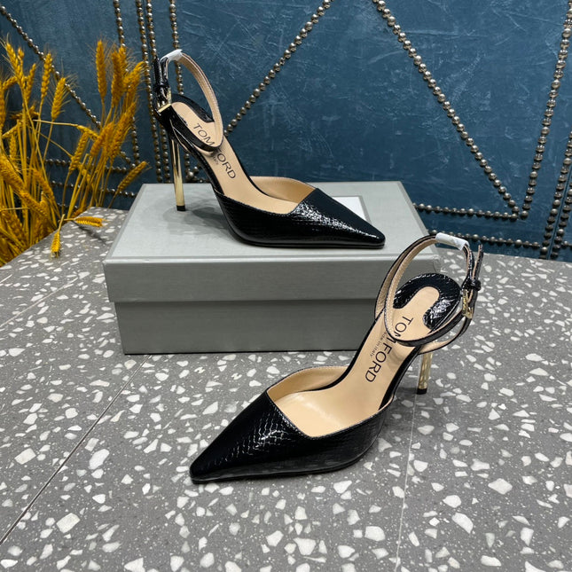 HIGH HEELS 10 CM IN BLACK SNAKE PATTERNED CALFSKIN