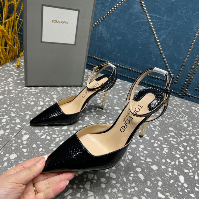 HIGH HEELS 10 CM IN BLACK SNAKE PATTERNED CALFSKIN