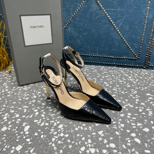 HIGH HEELS 10 CM IN BLACK SNAKE PATTERNED CALFSKIN