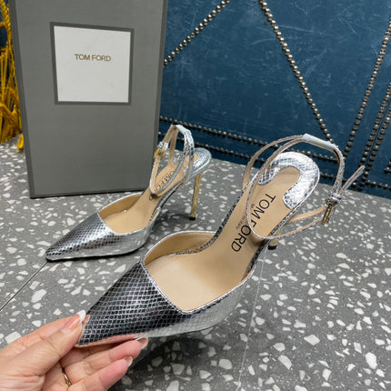 HIGH HEELS 10 CM IN SILVER SNAKE PATTERNED CALFSKIN