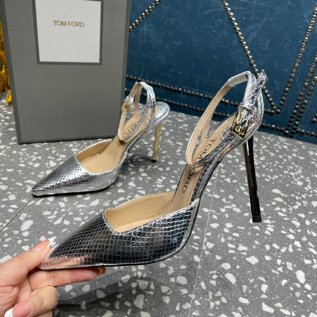 HIGH HEELS 10 CM IN SILVER SNAKE PATTERNED CALFSKIN