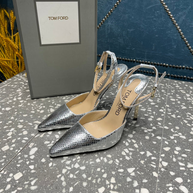 HIGH HEELS 10 CM IN SILVER SNAKE PATTERNED CALFSKIN