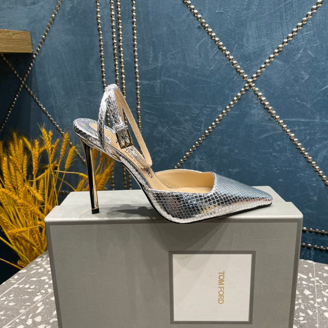 HIGH HEELS 10 CM IN SILVER SNAKE PATTERNED CALFSKIN