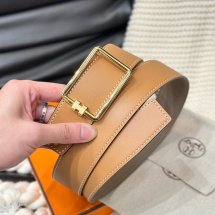 HM TUBE H BELT GOLD BUCKLE & REVERSIBLE HONEY ORANGE LEATHER STRAP 38MM