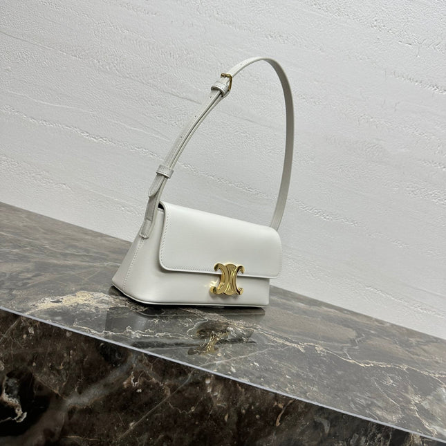 CELINE 25S TRIOMPHE BAG 24 IN WHITE SHINY CALFSKIN