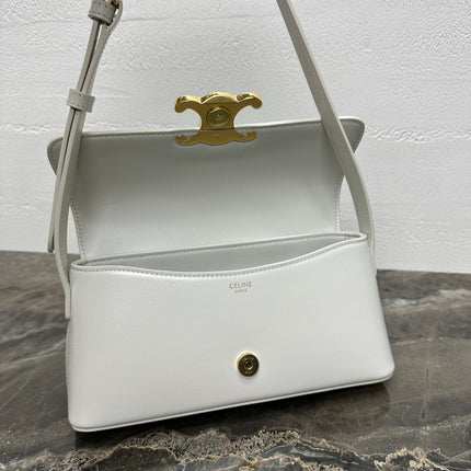 CELINE 25S TRIOMPHE BAG 24 IN WHITE SHINY CALFSKIN