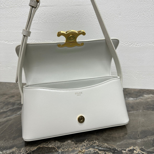 CELINE 25S TRIOMPHE BAG 24 IN WHITE SHINY CALFSKIN