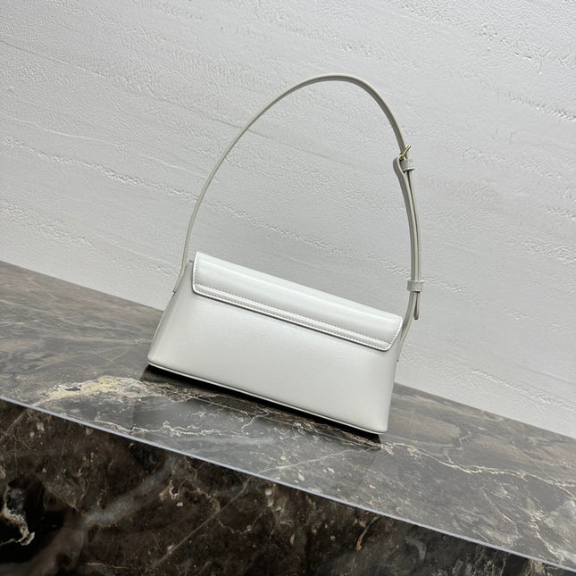 CELINE 25S TRIOMPHE BAG 24 IN WHITE SHINY CALFSKIN