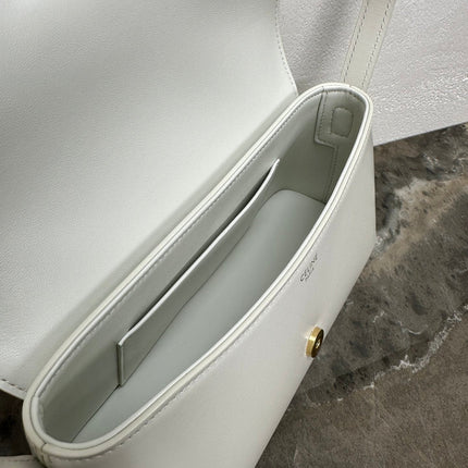 CELINE 25S TRIOMPHE BAG 24 IN WHITE SHINY CALFSKIN