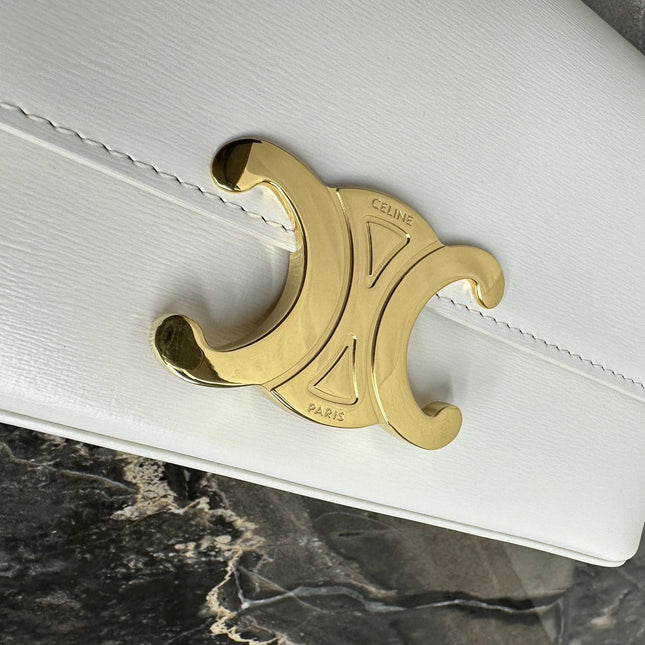 CELINE 25S TRIOMPHE BAG 24 IN WHITE SHINY CALFSKIN