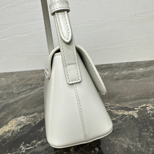 CELINE 25S TRIOMPHE BAG 24 IN WHITE SHINY CALFSKIN