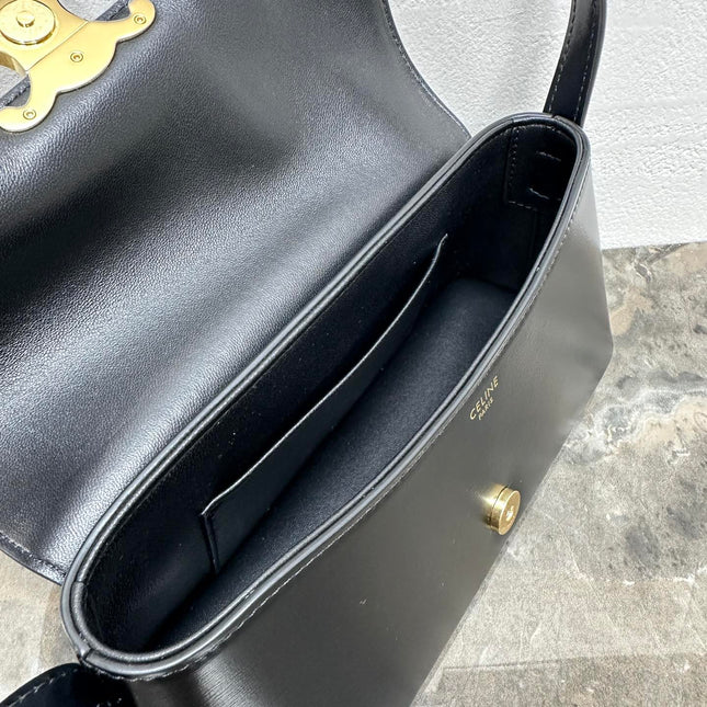 CELINE 25S TRIOMPHE BAG 24 IN BLACK SHINY CALFSKIN