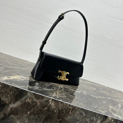 CELINE 25S TRIOMPHE BAG 24 IN BLACK SHINY CALFSKIN